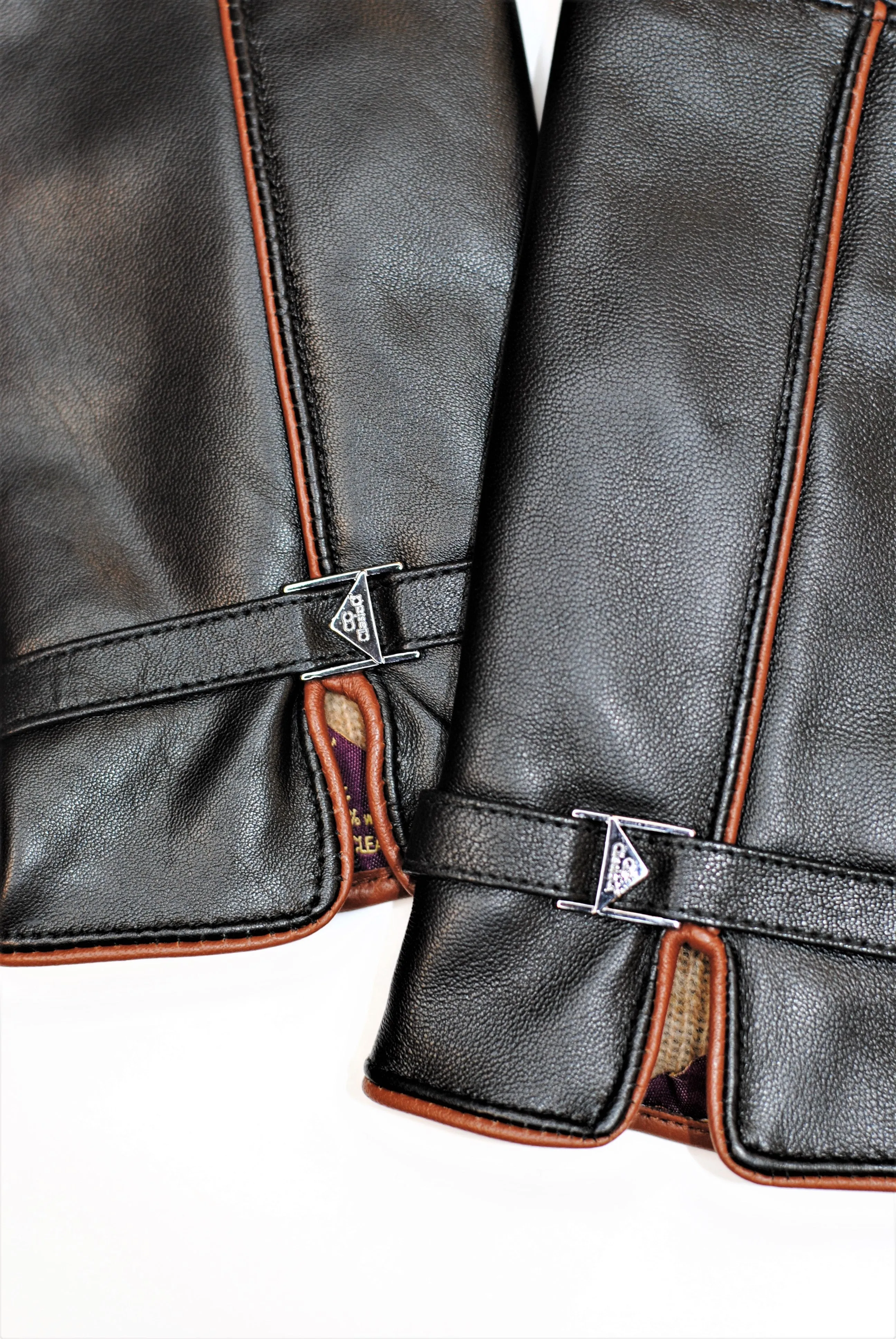 LADY AUTO Fingerless Black Leather Cashemere Lined Womens Gloves