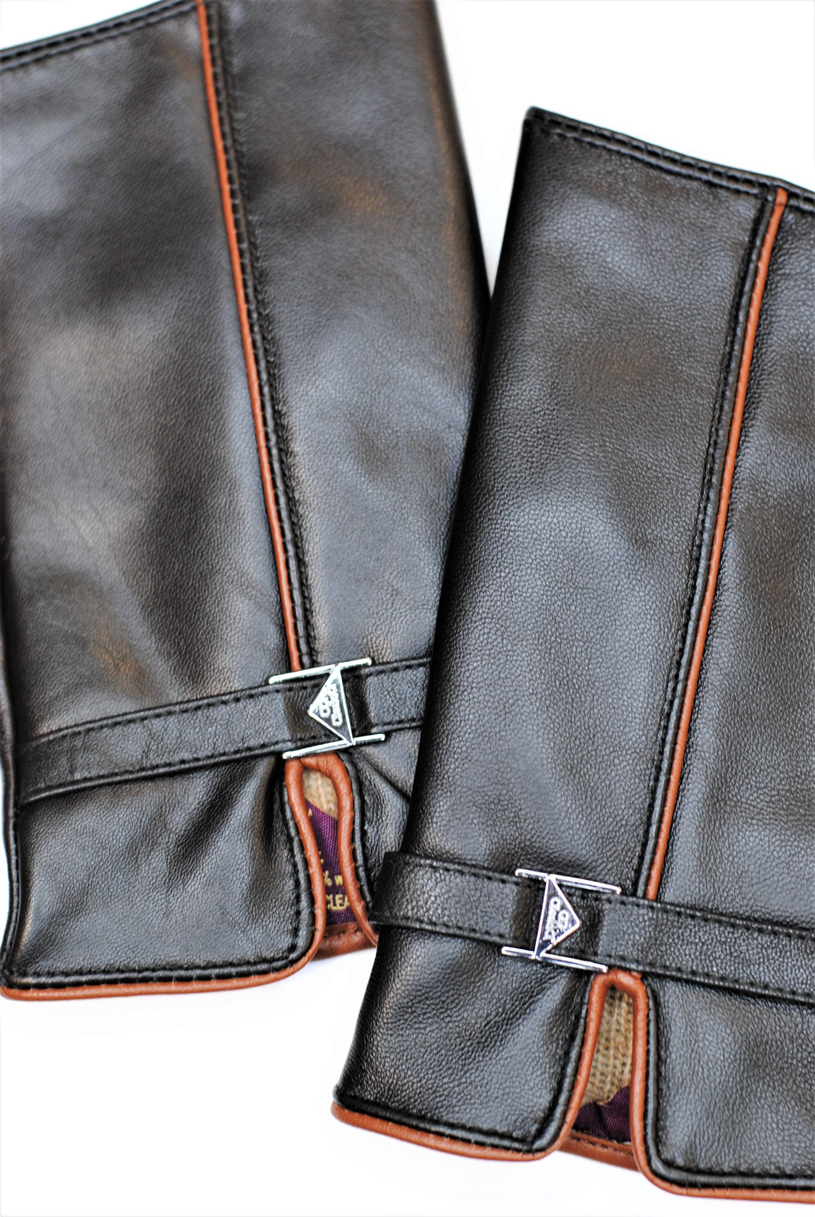 LADY AUTO Fingerless Black Leather Cashemere Lined Womens Gloves