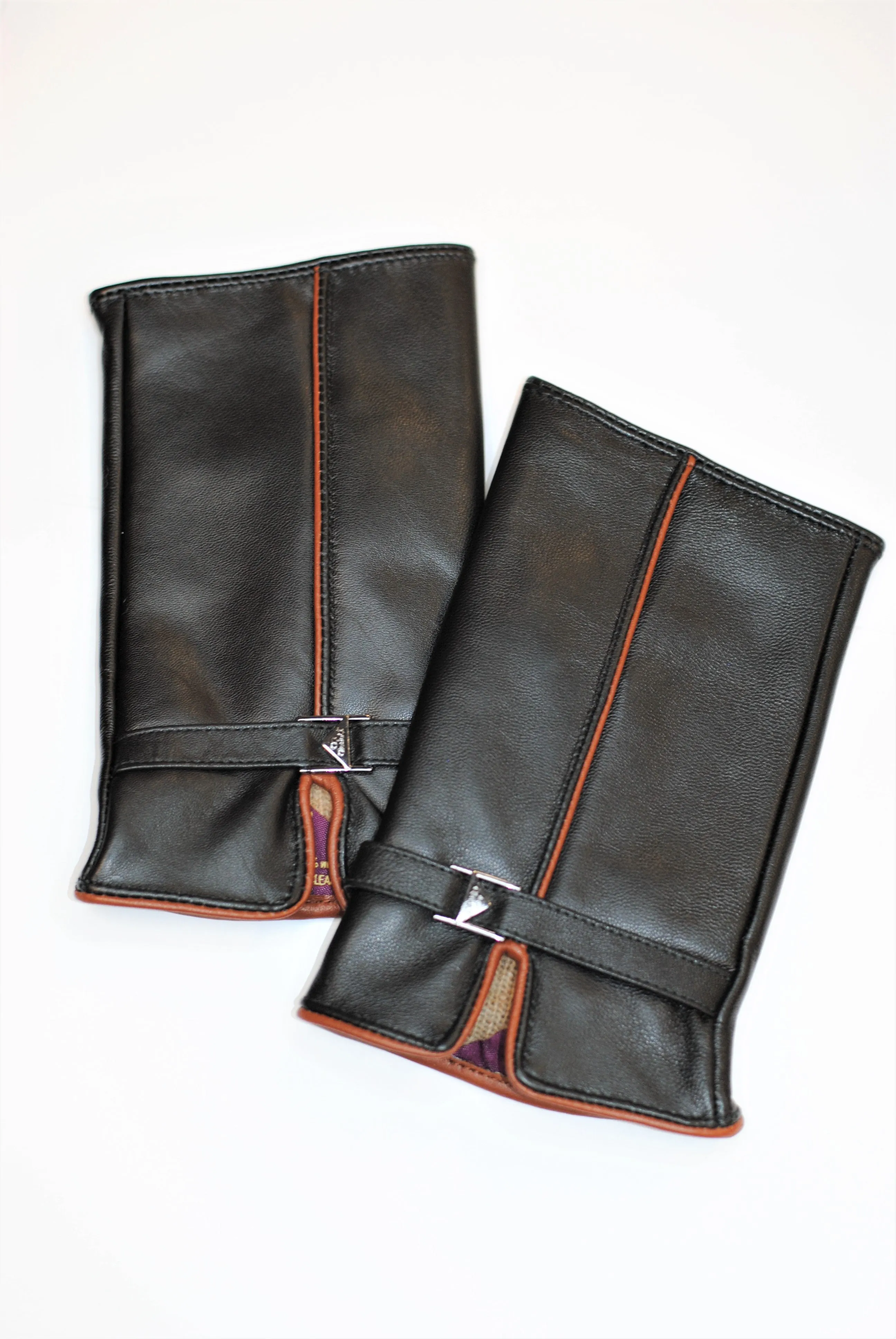 LADY AUTO Fingerless Black Leather Cashemere Lined Womens Gloves