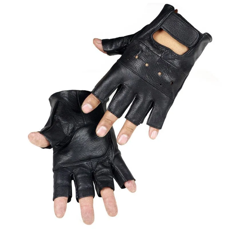 LEATHER FINGERLESS DRIVING GLOVES