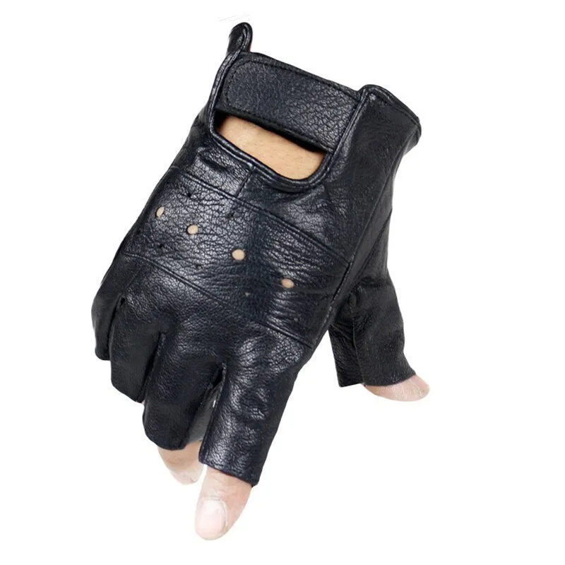 LEATHER FINGERLESS DRIVING GLOVES