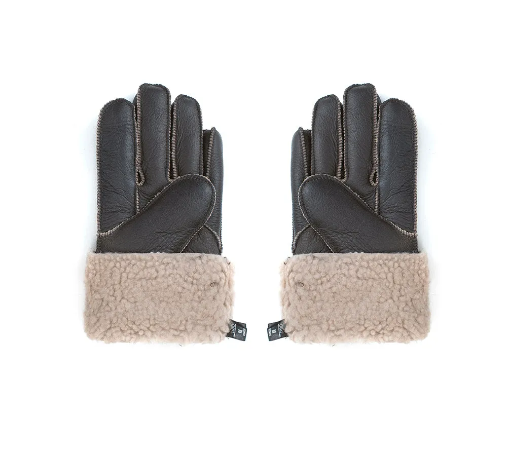 Leather Fluffy Sheepskin Wool Stitching Gloves