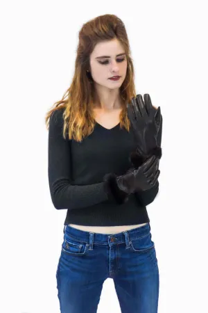 Leather Gloves with Mink Fur Cuff