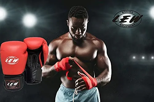 LEW Red/Black Boxing Gloves for Training/ Muay Thai/Punching Bag/Sparring with a Pair of Hand Wraps (Red, 8 OZ)