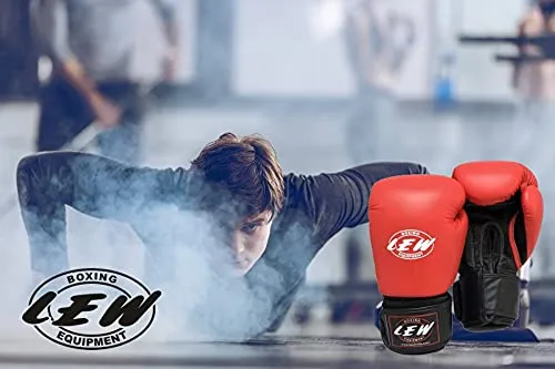 LEW Red/Black Boxing Gloves for Training/ Muay Thai/Punching Bag/Sparring with a Pair of Hand Wraps (Red, 8 OZ)