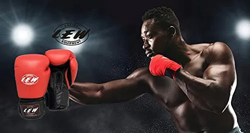 LEW Red/Black Boxing Gloves for Training/ Muay Thai/Punching Bag/Sparring with a Pair of Hand Wraps (Red, 8 OZ)