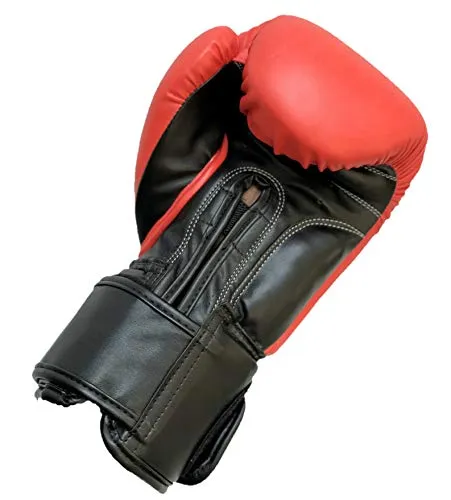 LEW Red/Black Boxing Gloves for Training/ Muay Thai/Punching Bag/Sparring with a Pair of Hand Wraps (Red, 8 OZ)