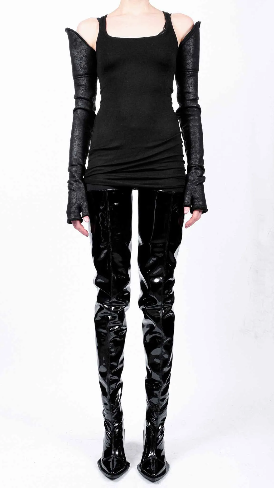 Long Leather Effect Gloves