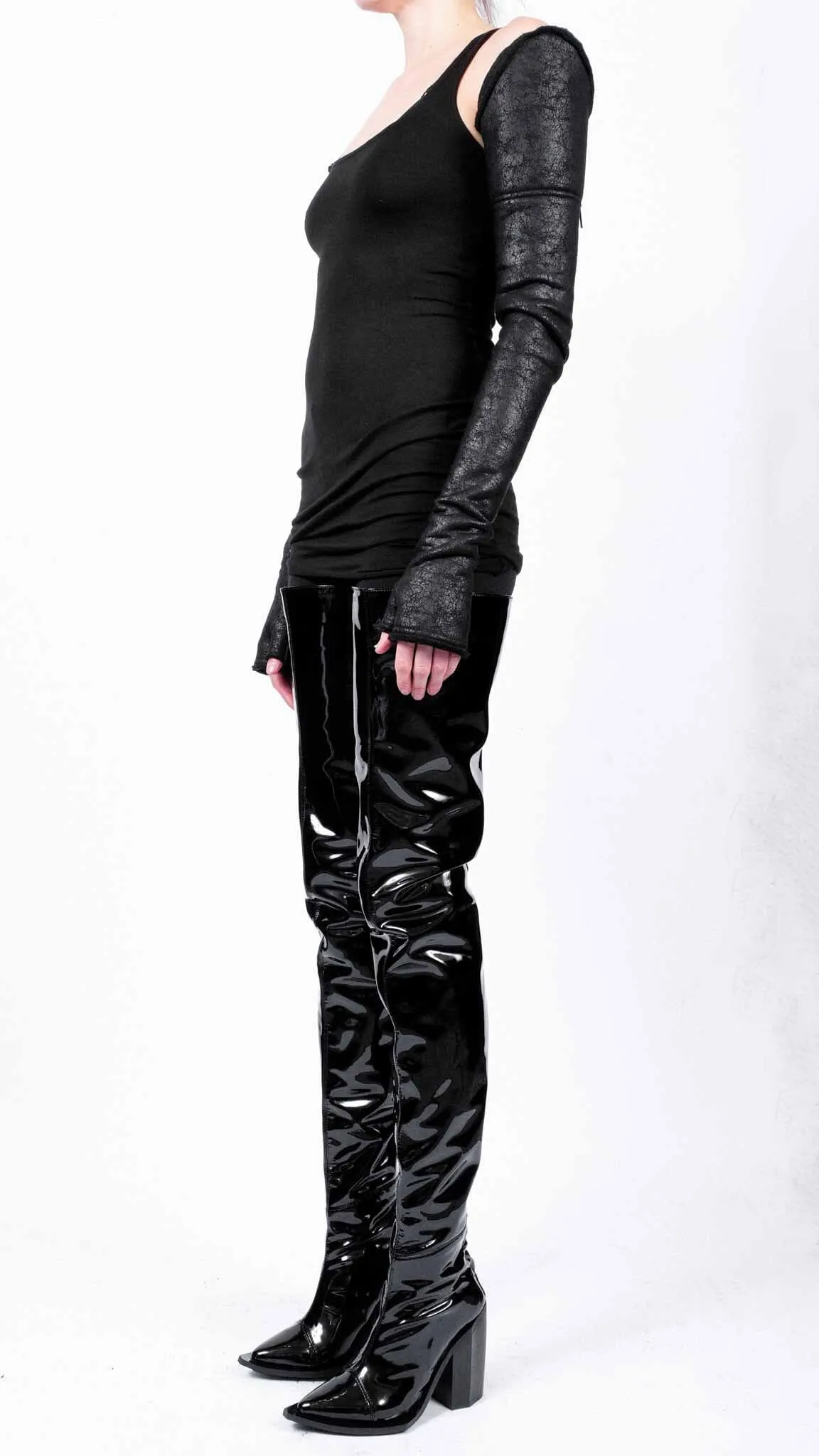 Long Leather Effect Gloves