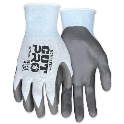 MCR Safety Cut Pro™ 92718NF Hypermax™ A2/ABR 4 Coated Cut Resistant Glove, 2X-Large, Lt Blue/Gray, 92718NFXXL