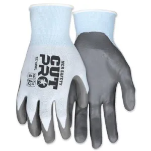 MCR Safety Cut Pro™ 92718NF Hypermax™ A2/ABR 4 Coated Cut Resistant Glove, 2X-Large, Lt Blue/Gray, 92718NFXXL