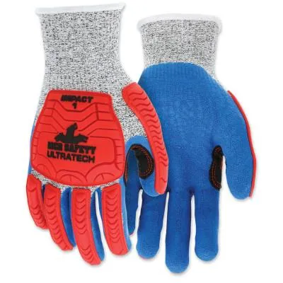 MCR Safety UT1951 UltraTech™ A/4/Impact Level 1 Mechanics Knit Glove, Large, Salt/Pepper, Red/Blue, UT1951L