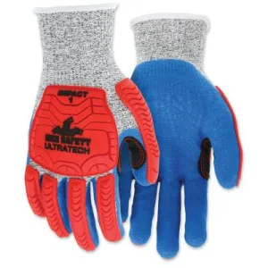 MCR Safety UT1951 UltraTech™ A/4/Impact Level 1 Mechanics Knit Glove, Large, Salt/Pepper, Red/Blue, UT1951L