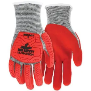 MCR Safety UT1954 UltraTech™ A5/Impact Level 1 Mechanics Knit Glove, X-Large, Salt/Pepper; Red, UT1954XL
