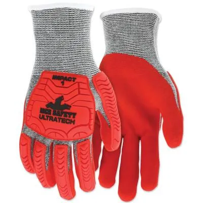 MCR Safety UT1954 UltraTech™ A5/Impact Level 1 Mechanics Knit Glove, X-Large, Salt/Pepper; Red, UT1954XL
