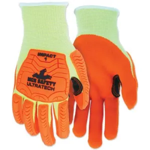 MCR Safety UT1955 UltraTech™ A5/Impact Level 1 Mechanics Knit Glove, 2X-Large, Hi-Viz Lime; Orange, UT1955XXL