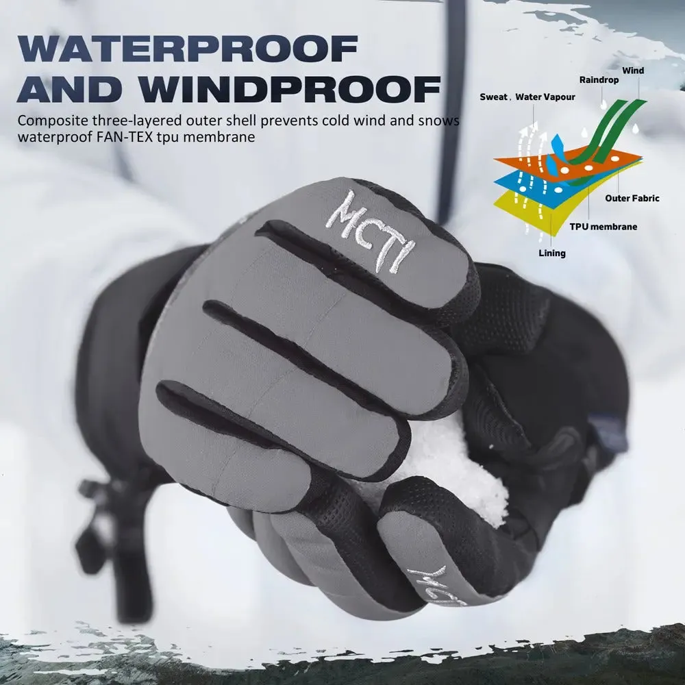 MCTi Women's Warm Ski Gloves - Waterproof Touch Screen with Wrist Leashes for Winter Sports
