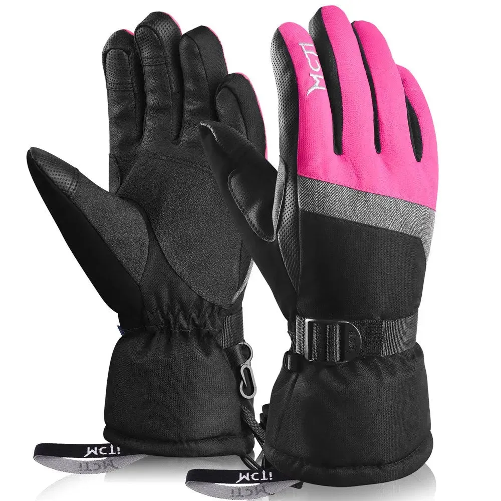 MCTi Women's Warm Ski Gloves - Waterproof Touch Screen with Wrist Leashes for Winter Sports
