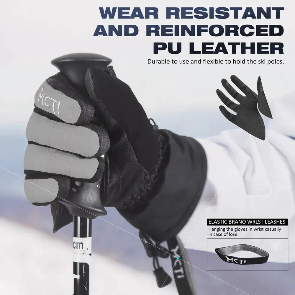 MCTi Women's Warm Ski Gloves - Waterproof Touch Screen with Wrist Leashes for Winter Sports