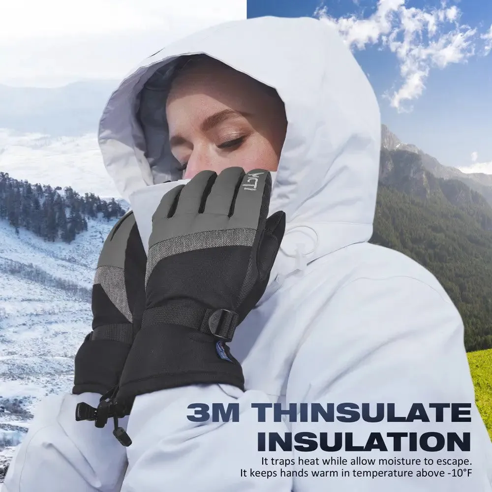 MCTi Women's Warm Ski Gloves - Waterproof Touch Screen with Wrist Leashes for Winter Sports