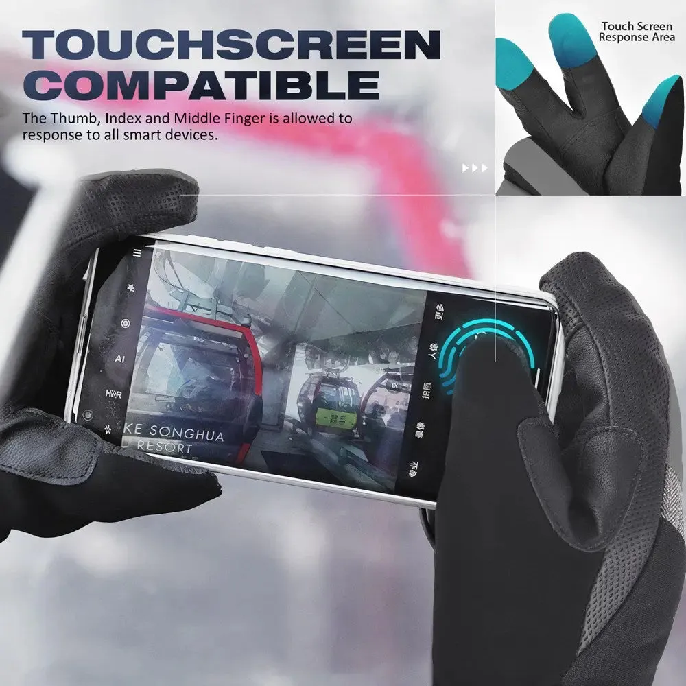 MCTi Women's Warm Ski Gloves - Waterproof Touch Screen with Wrist Leashes for Winter Sports