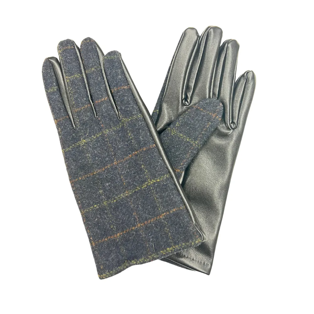 Mens Faux Leather Tartan Gloves