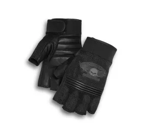 Men’s Winged Willie G Skull Fingerless Gloves - Black