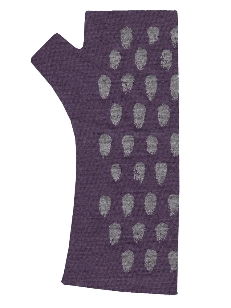 Merino Fingerless Mitten Purple fingerprints lead