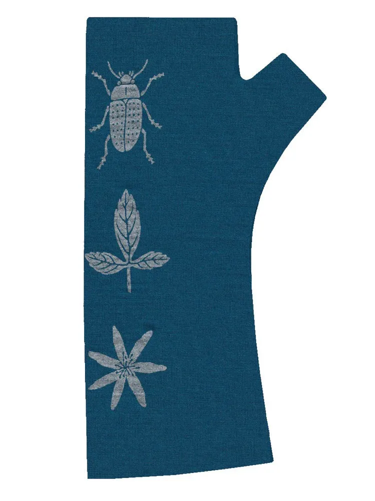 Merino Fingerless Mitten Teal beetle silver