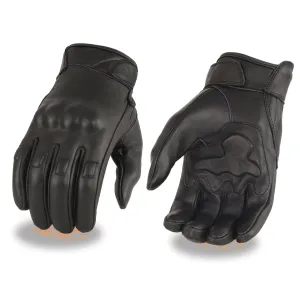 MG7501 Men's Black Leather i-Touch Screen Compatible Gel Palm Motorcycle Gloves W/ Protective Knuckle
