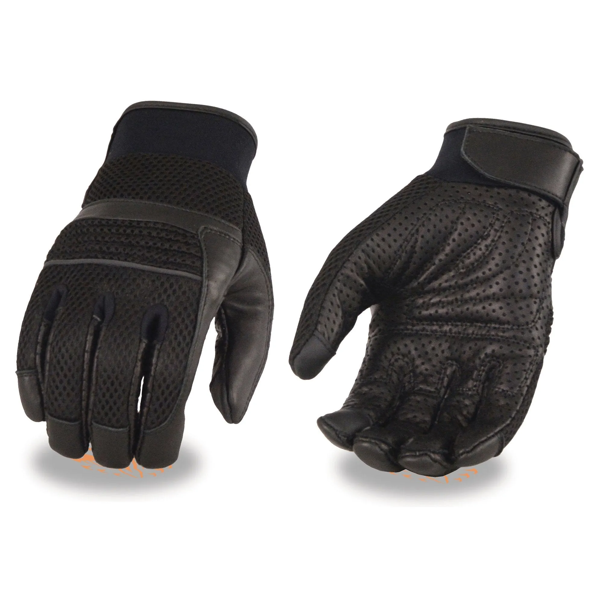 MG7503 Men's Black Leather  i-Touch Screen Compatible Mesh Racing Motorcycle Hand Gloves W/ Reflector