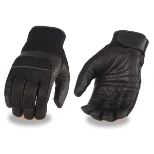 MG7503 Men's Black Leather  i-Touch Screen Compatible Mesh Racing Motorcycle Hand Gloves W/ Reflector