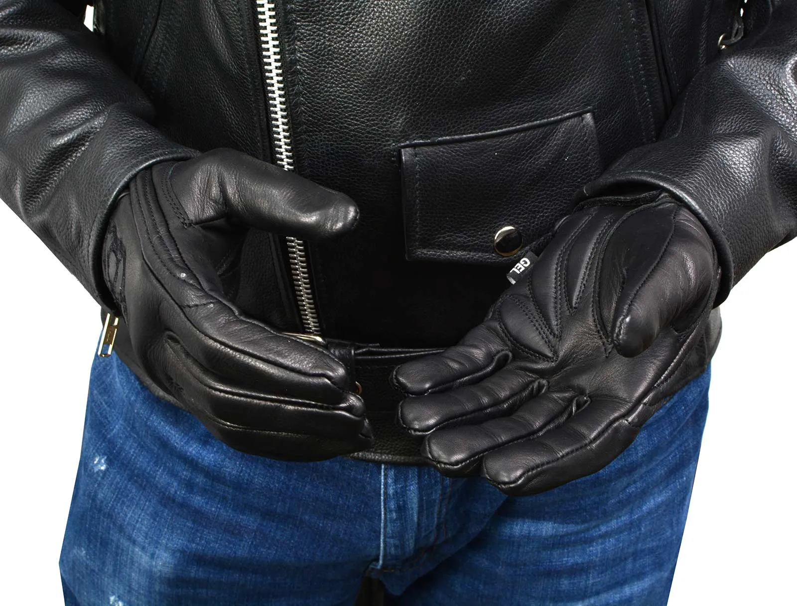 MG7570 Men's Black Leather ‘Reflective Skull’ Motorcycle Hand Gloves W/Gel Padded Palm MG7570
