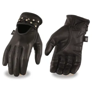 MG7765 Women's Black Leather Driving Gloves with Gel Palms