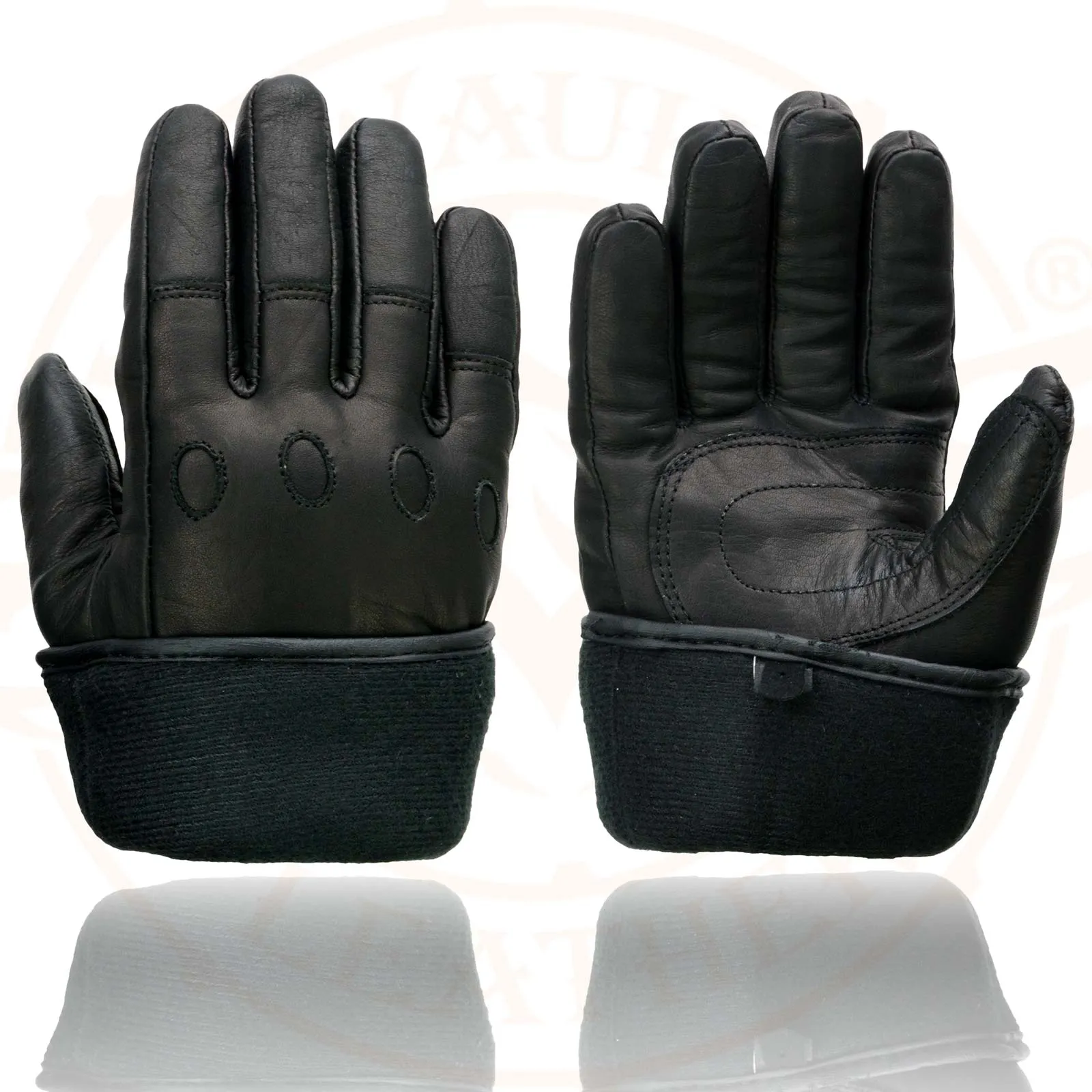 Milwaukee Leather Men's Black Gauntlet Motorcycle Hand Gloves-Black Soft Leather Waterproof Sinch Wrist Closure-SH293