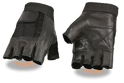MOTORCYCLE MEN'S FINGERLESS SPENDAX GLOVES VERY SOFT LEATHER WITH MESH &GEL PALM