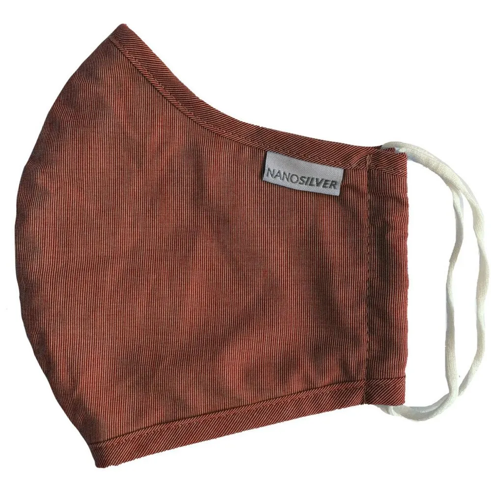 NanoSilver Face Masks - Washable Reusable 3-Ply Antibacterial Knitted Fabric - Rewashable up to 31X / Pack of 5 Masks - Burnt Sienna Red