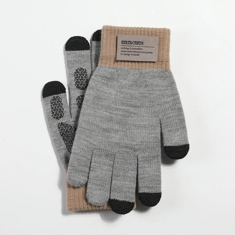 New Chinese Style Knitted Gloves for Men – Autumn/Winter Outdoor Thermal, Touchscreen, Anti-Slip, Cycling, Student Style (Model DZ80)