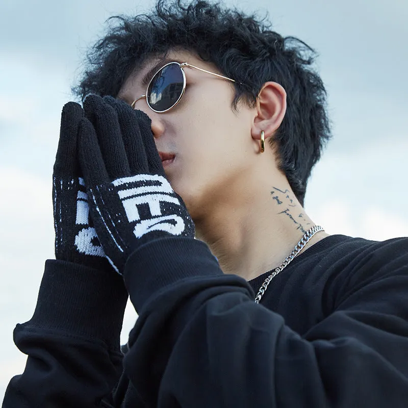 New Chinese Style Knitted Gloves for Men – Autumn/Winter Outdoor Thermal, Touchscreen, Anti-Slip, Cycling, Student Style (Model DZ80)