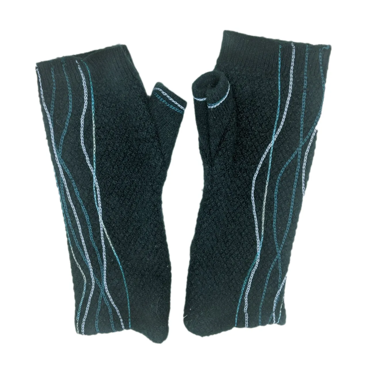 NEW! Green Blue with Shades of Blue Lines Cashmere Gloves by Sardine