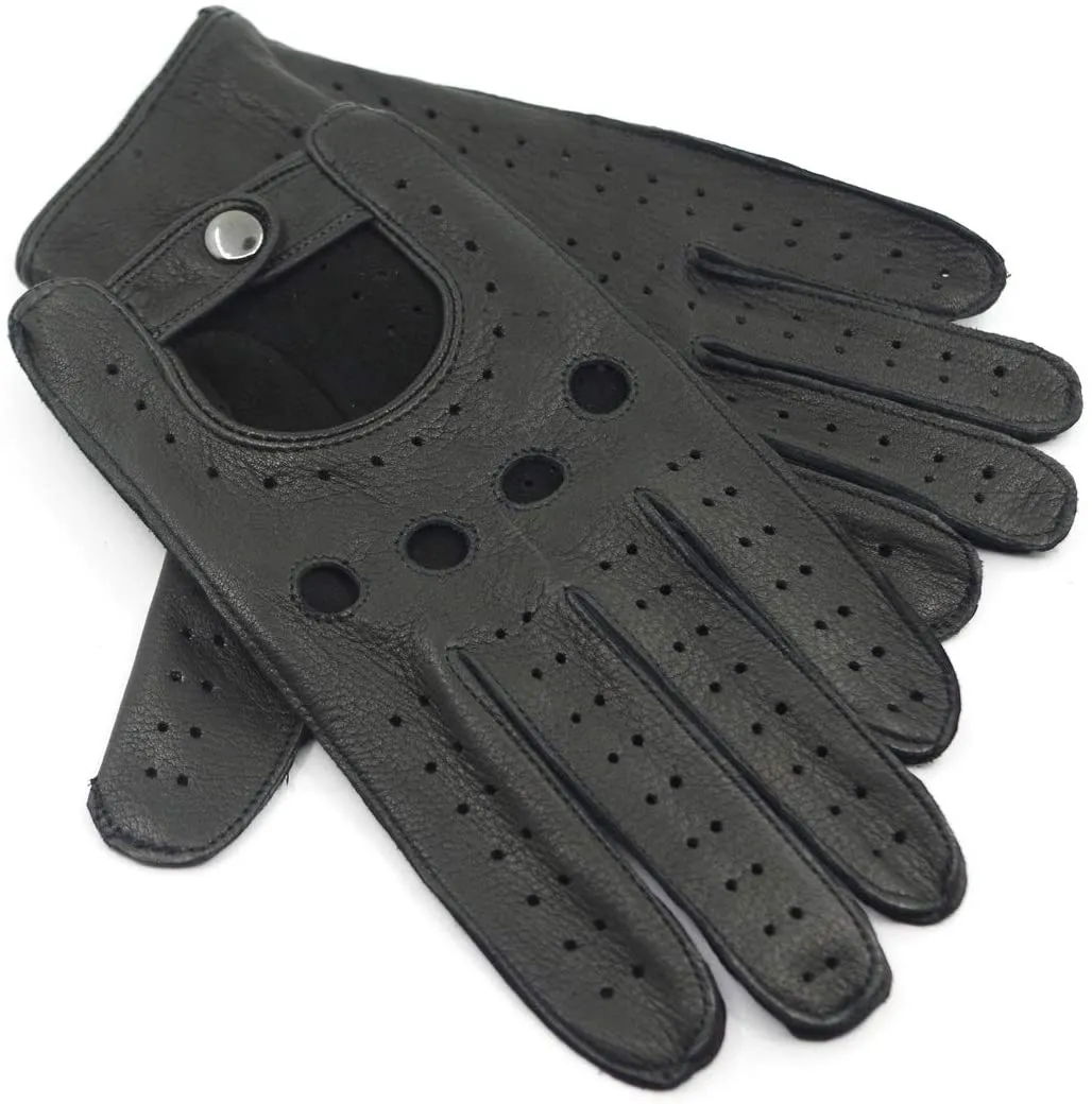 New Harssidanzar Mens Leather Driving Gloves Deerskin Unlined, Black, M