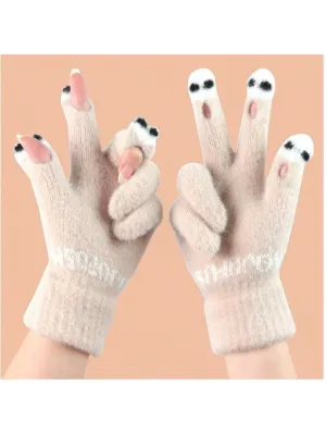 New Ladies Touchscreen Gloves, Cute Knitted, Keep Warm For Writing & Using Phone, Cartoon Style Versatile Autumn Winter Halloween