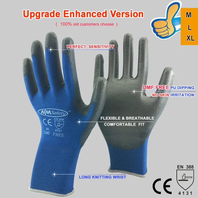 NMSafety 12 Pairs work gloves for PU palm coating safety glove