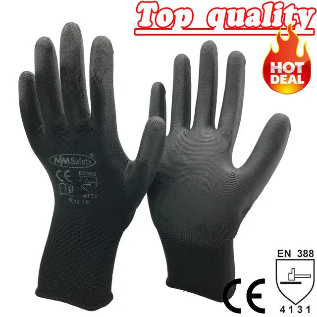 NMSafety 12 Pairs work gloves for PU palm coating safety glove