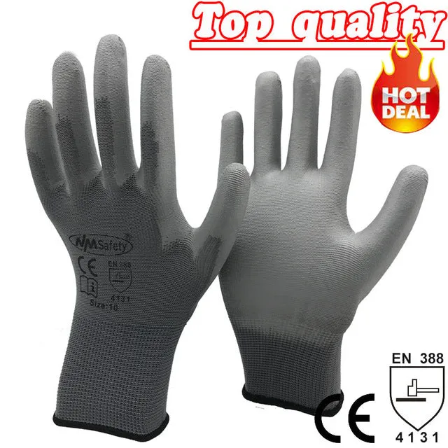 NMSafety 12 Pairs work gloves for PU palm coating safety glove
