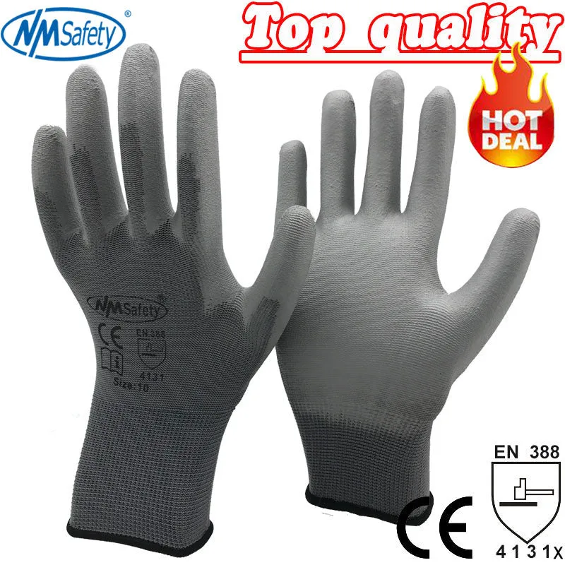 NMSafety 12 Pairs work gloves for PU palm coating safety glove