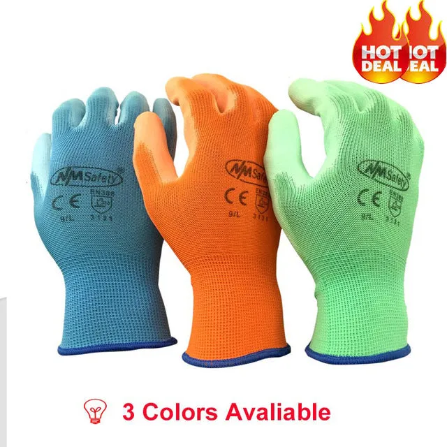 NMSafety 12 Pairs work gloves for PU palm coating safety glove
