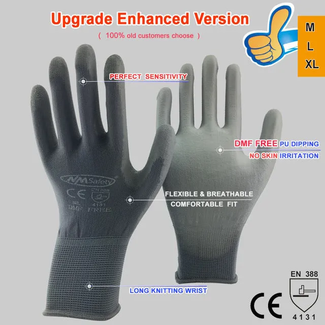 NMSafety 12 Pairs work gloves for PU palm coating safety glove