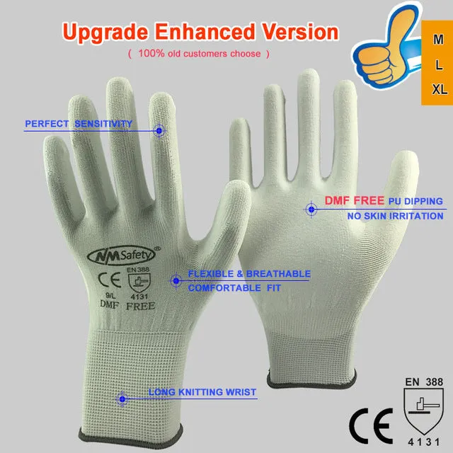 NMSafety 12 Pairs work gloves for PU palm coating safety glove