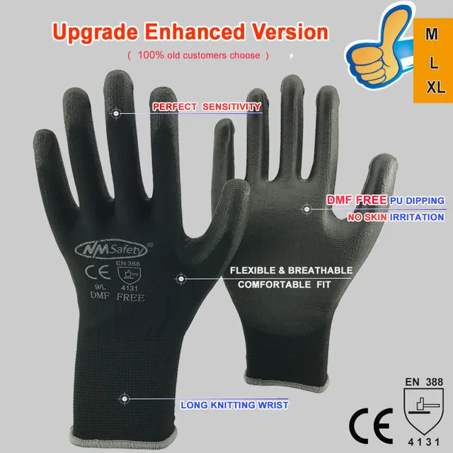 NMSafety 12 Pairs work gloves for PU palm coating safety glove